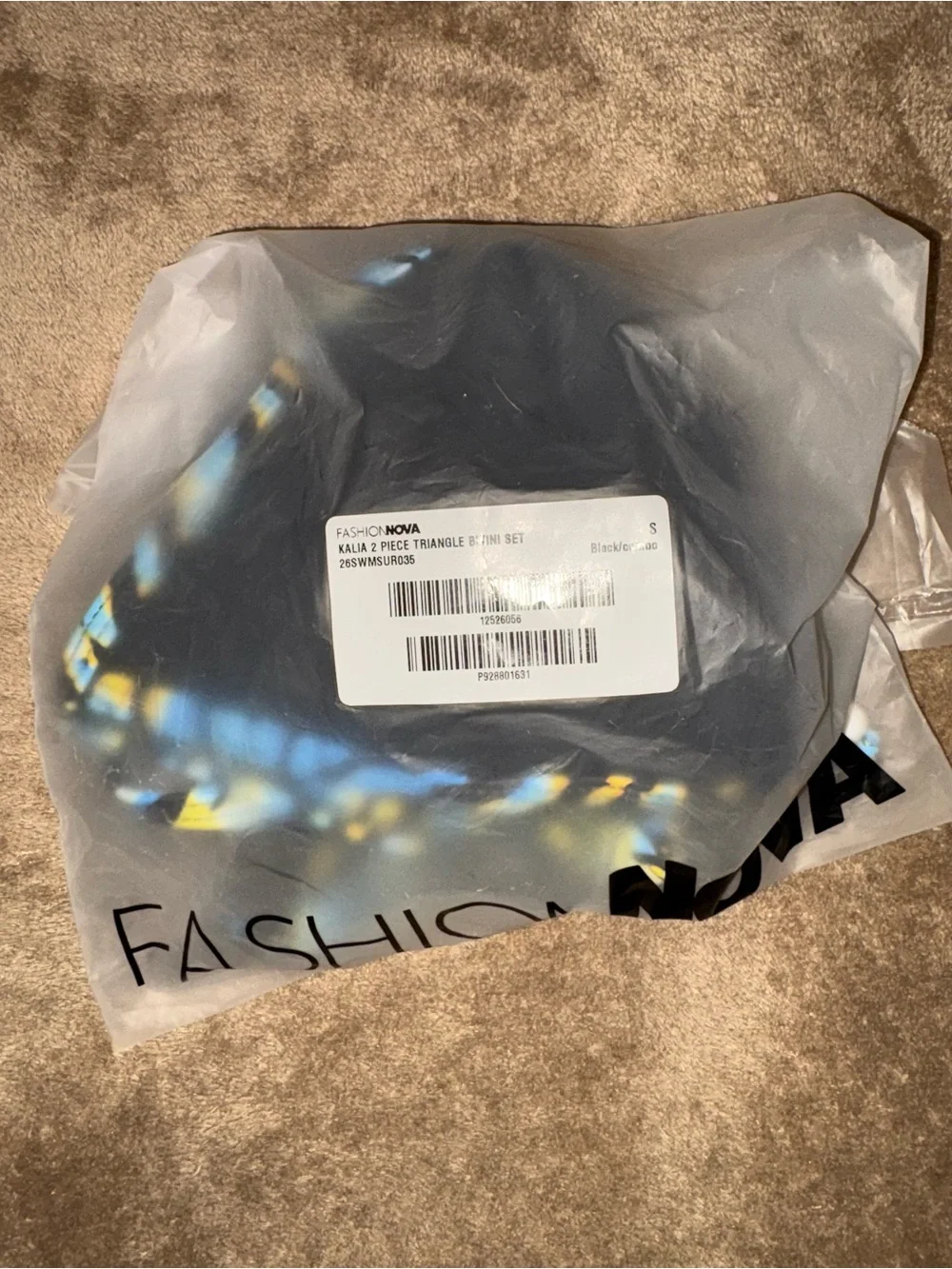 NWT Fashion Nova Black Bikini with Blue & Yellow Trim